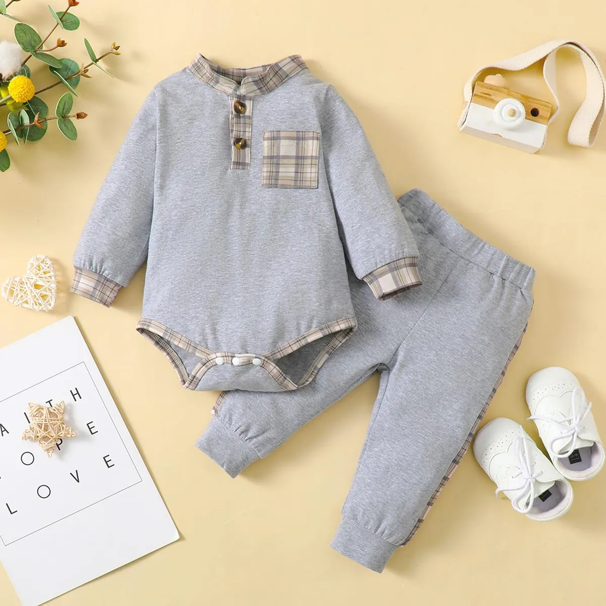 0-18M Baby Boys Clothes Baby Long Sleeve Romper Winter Grey Suit Wholesale Baby Clothes Catpapa 122207302