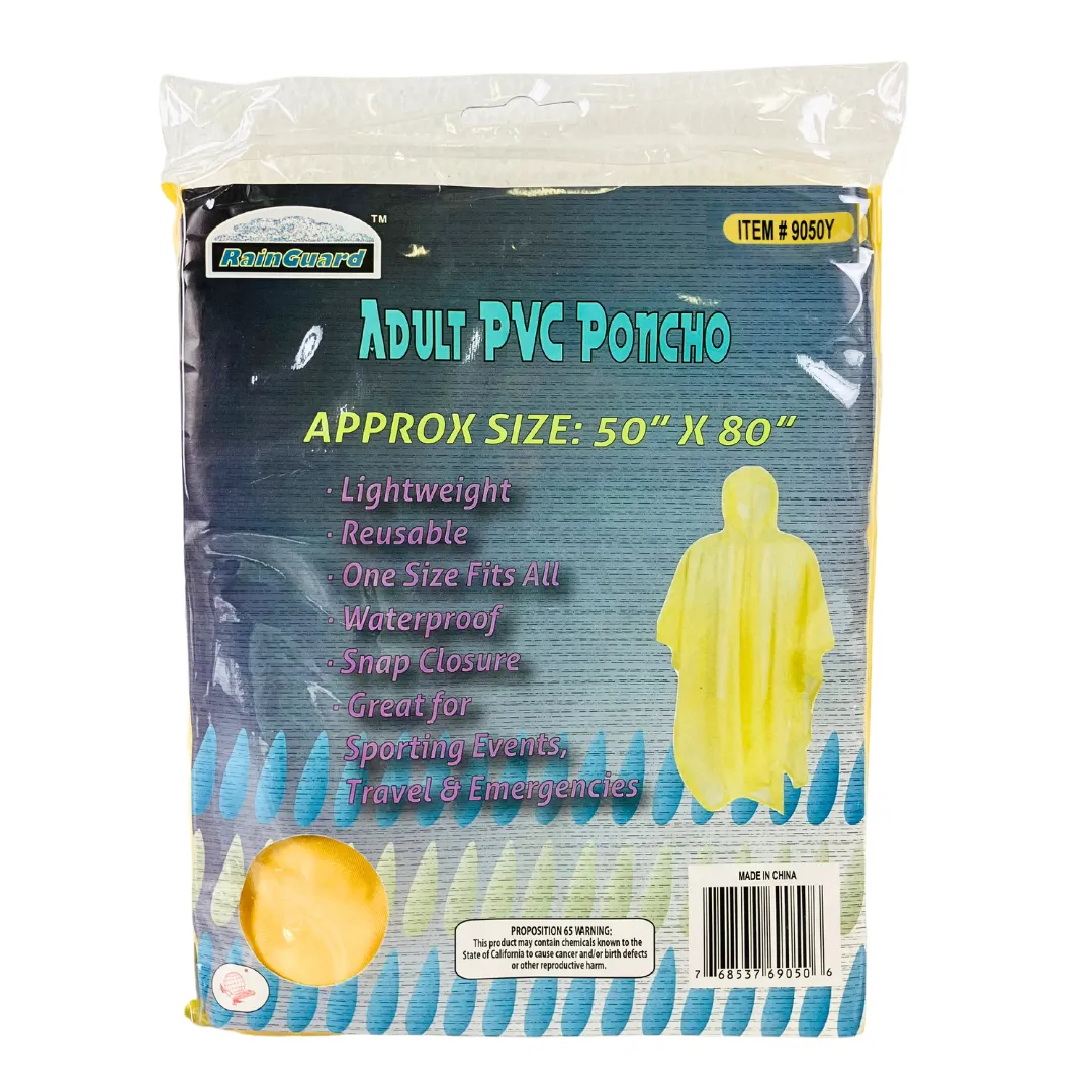 10 Mil Neon Yellow Vinyl Rain Poncho with Hood - Adult Size  - RAIN-69050
