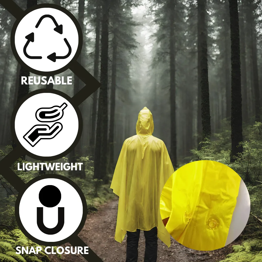 10 Mil Neon Yellow Vinyl Rain Poncho with Hood - Adult Size  - RAIN-69050