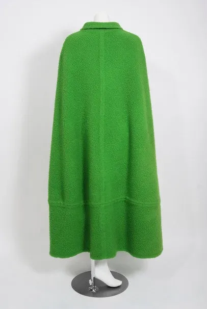 1966 Christian Dior Haute-Couture Documented Green Wool Full-Length Cape