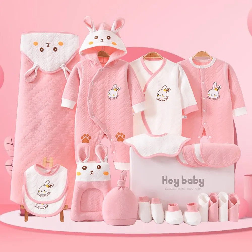 22 pcs Pink Hunny Bunny, New born Baby Girl/Boy Gift Hamper All Season wear Clothes Gift Hamper Box, (0-6months)