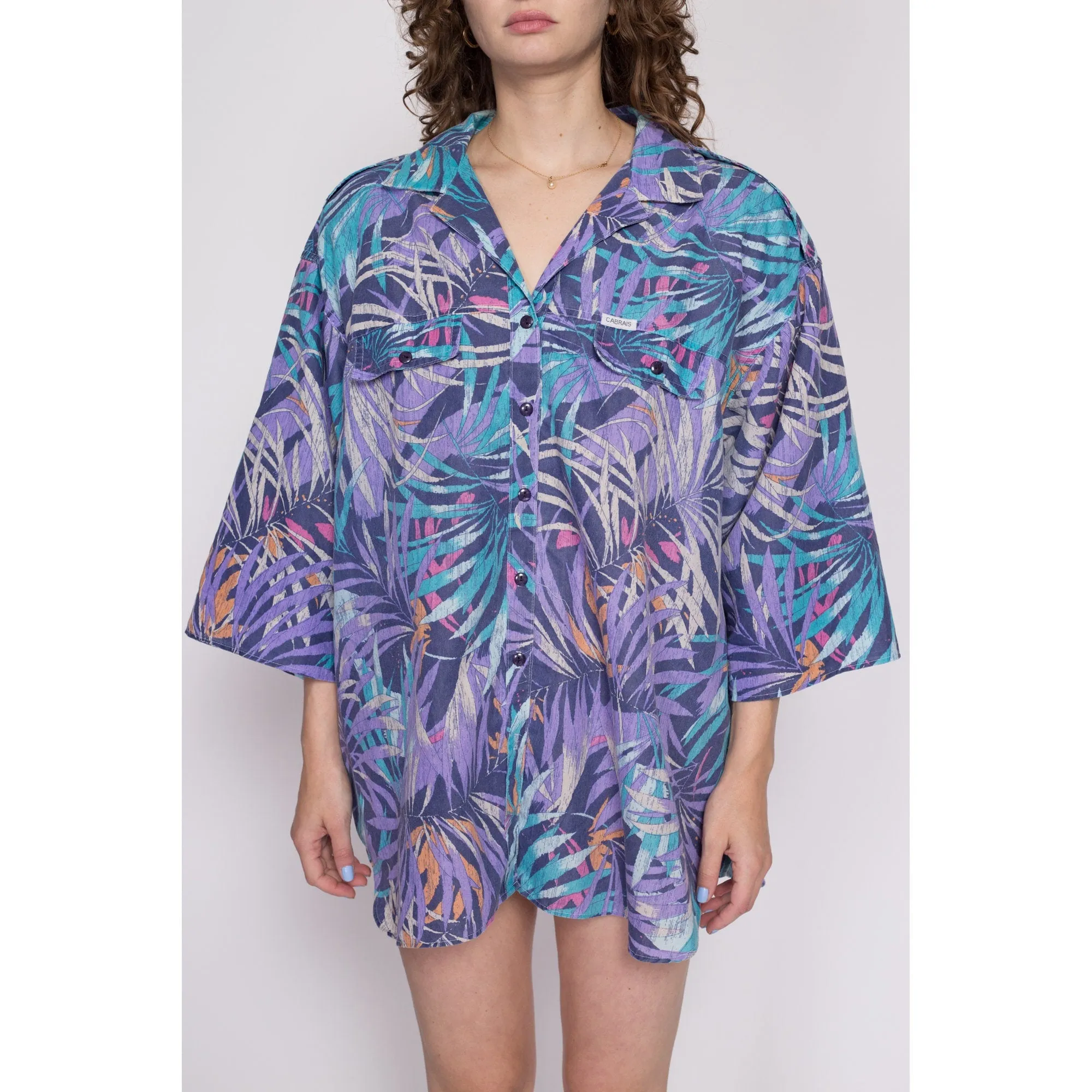 3X 80s Tropical Palm Leaf Print Shirt