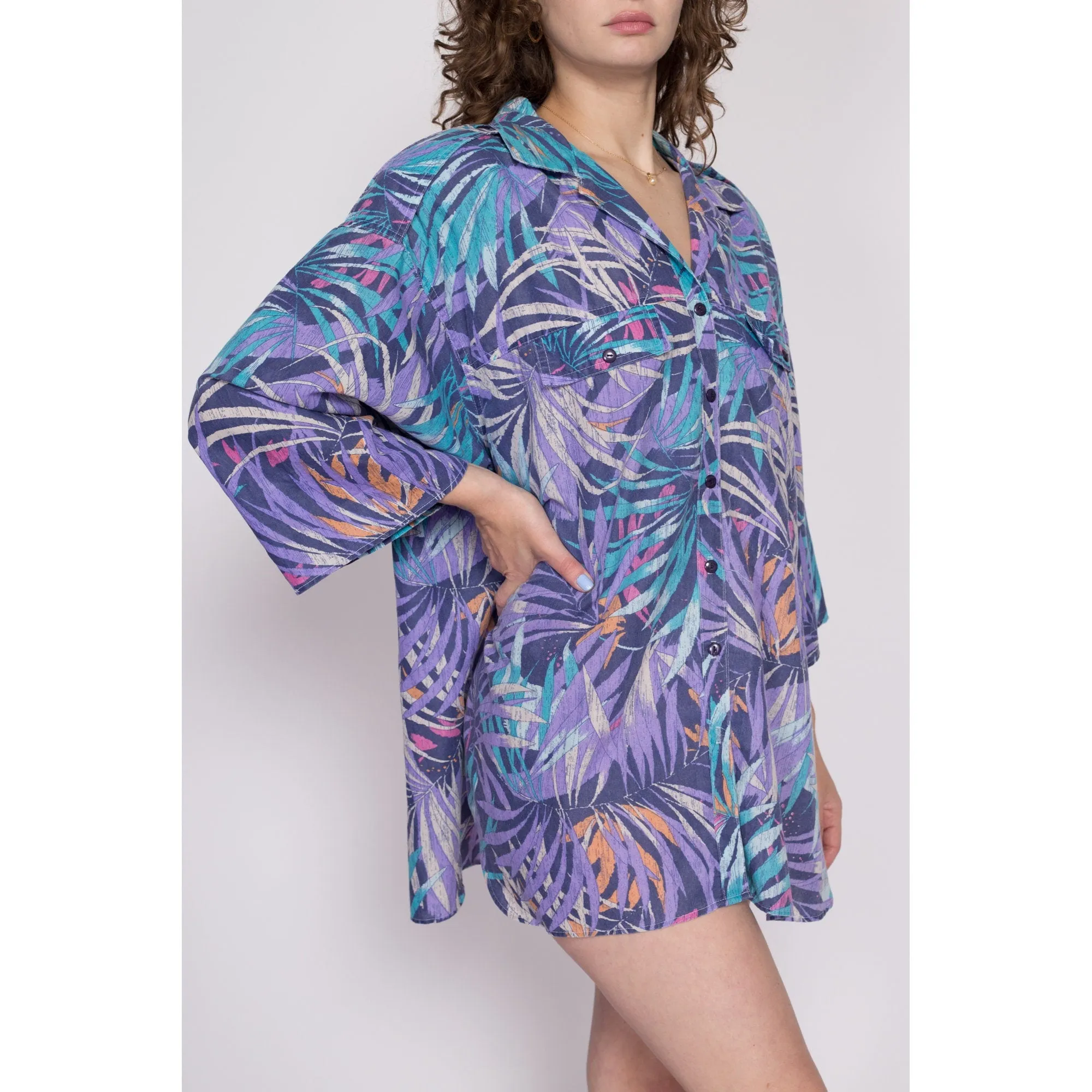 3X 80s Tropical Palm Leaf Print Shirt