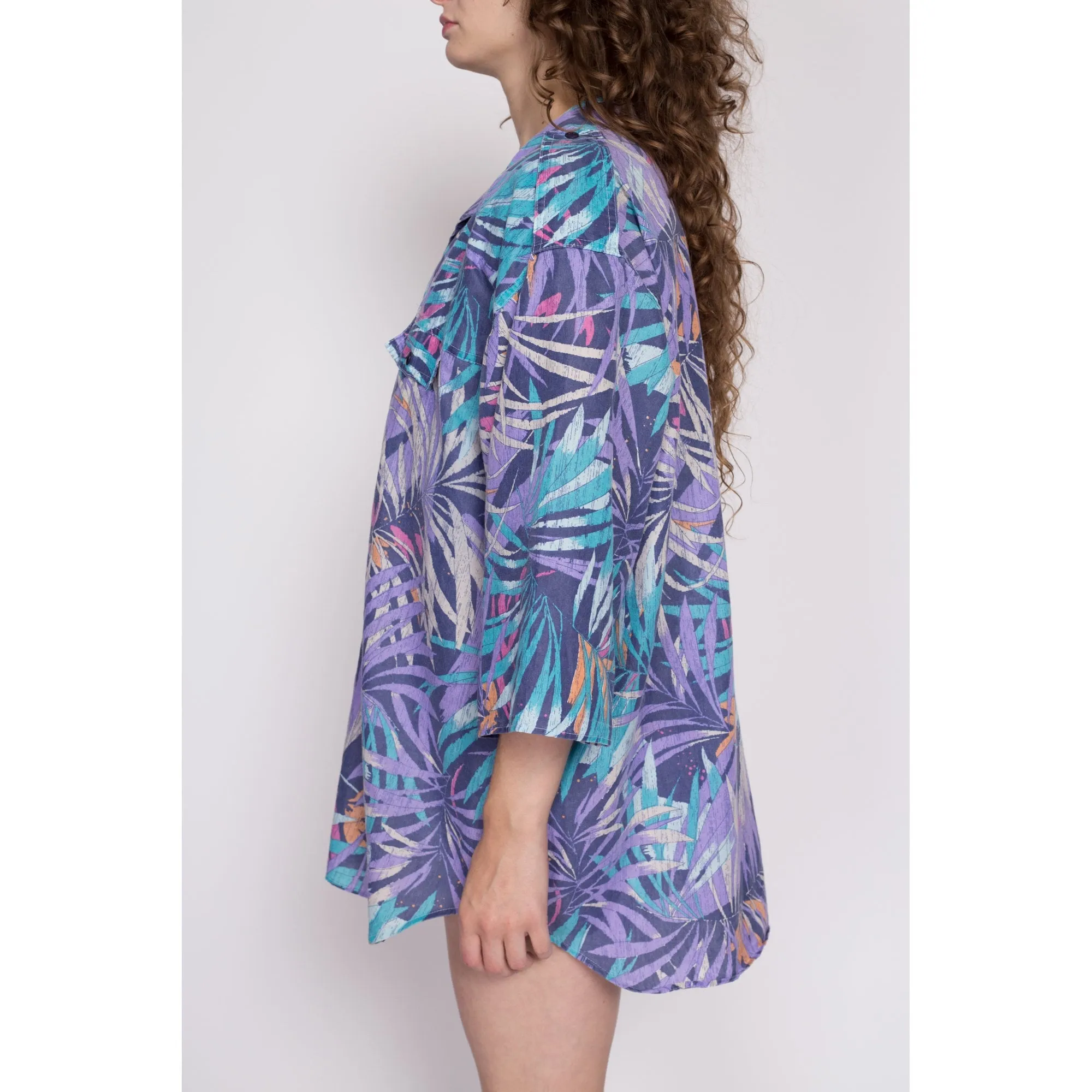 3X 80s Tropical Palm Leaf Print Shirt