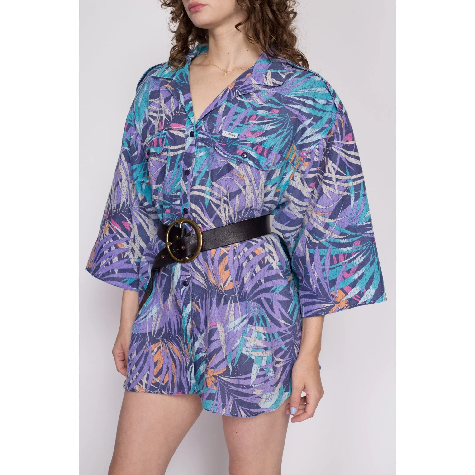 3X 80s Tropical Palm Leaf Print Shirt
