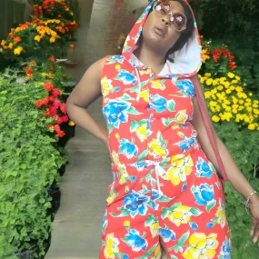 90s Vintage Adrienne Vittadini Floral Hooded Romper Size M