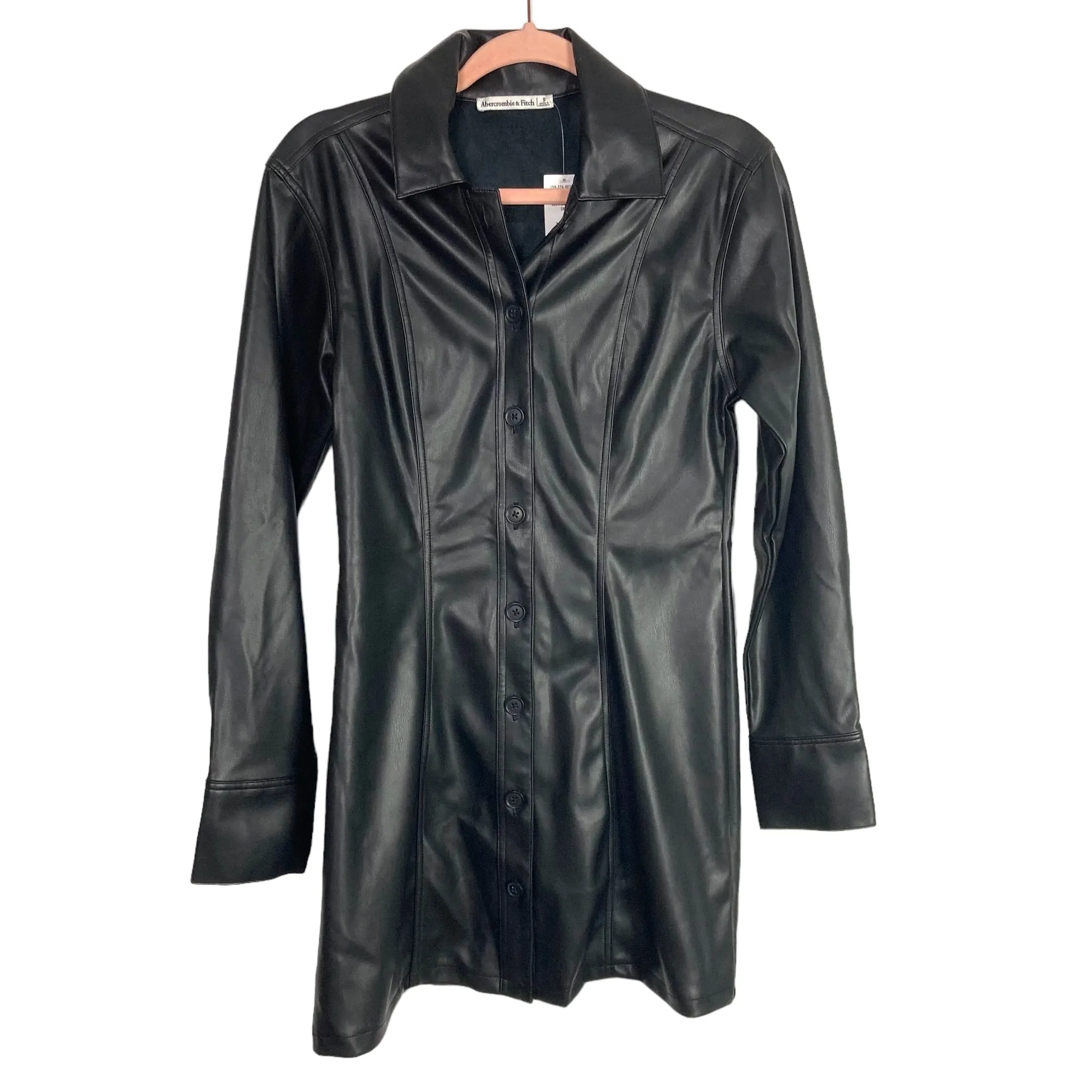 Abercrombie & Fitch Black Faux Leather Shirt Dress NWT- Size S