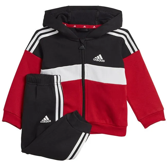 Adidas Infants Tiberio 3 Stripes Fleece Tracksuit Black White Better Scarlet