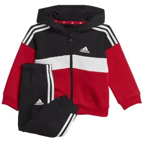 Adidas Infants Tiberio 3 Stripes Fleece Tracksuit Black White Better Scarlet