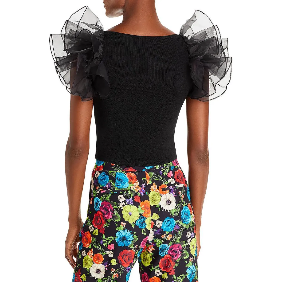 Alice and Olivia Womens Ruffled Square Neck T-Shirt