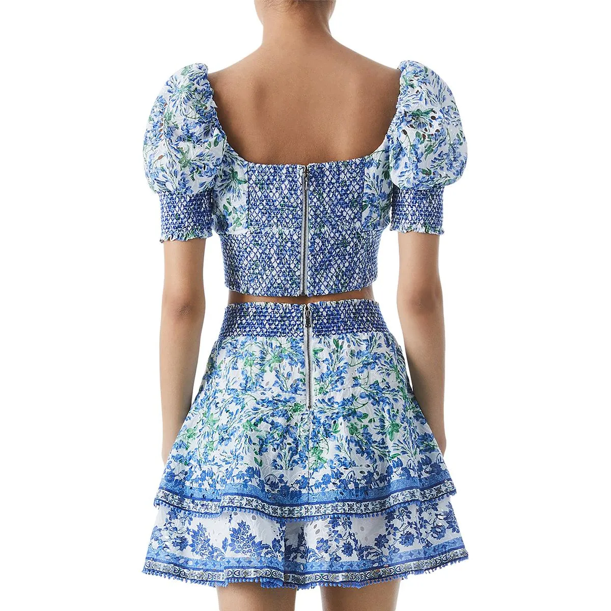 Alice and Olivia Womens Smocked Eyelet Cropped