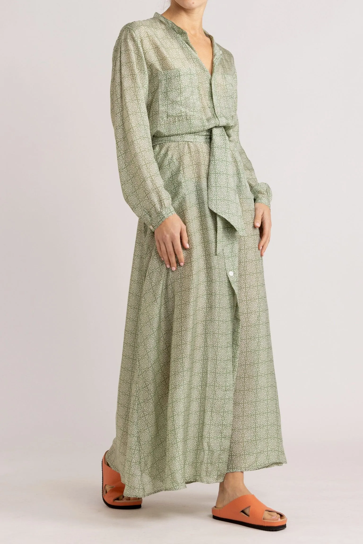 Angelique Jade Green Silk Shirt Dress