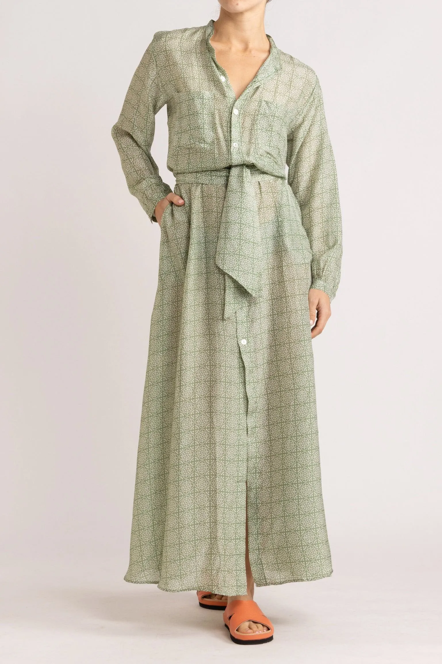 Angelique Jade Green Silk Shirt Dress