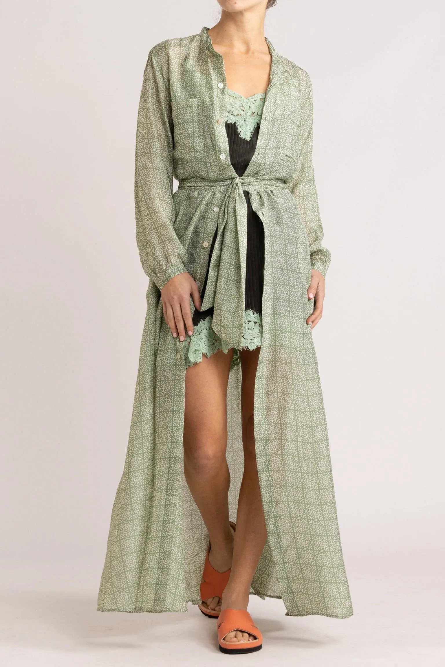 Angelique Jade Green Silk Shirt Dress