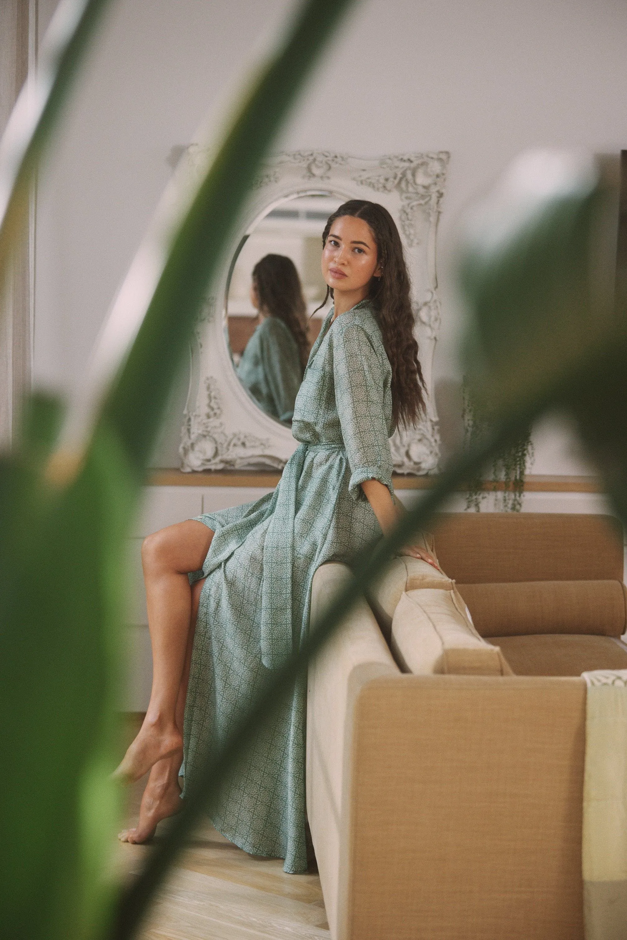 Angelique Jade Green Silk Shirt Dress