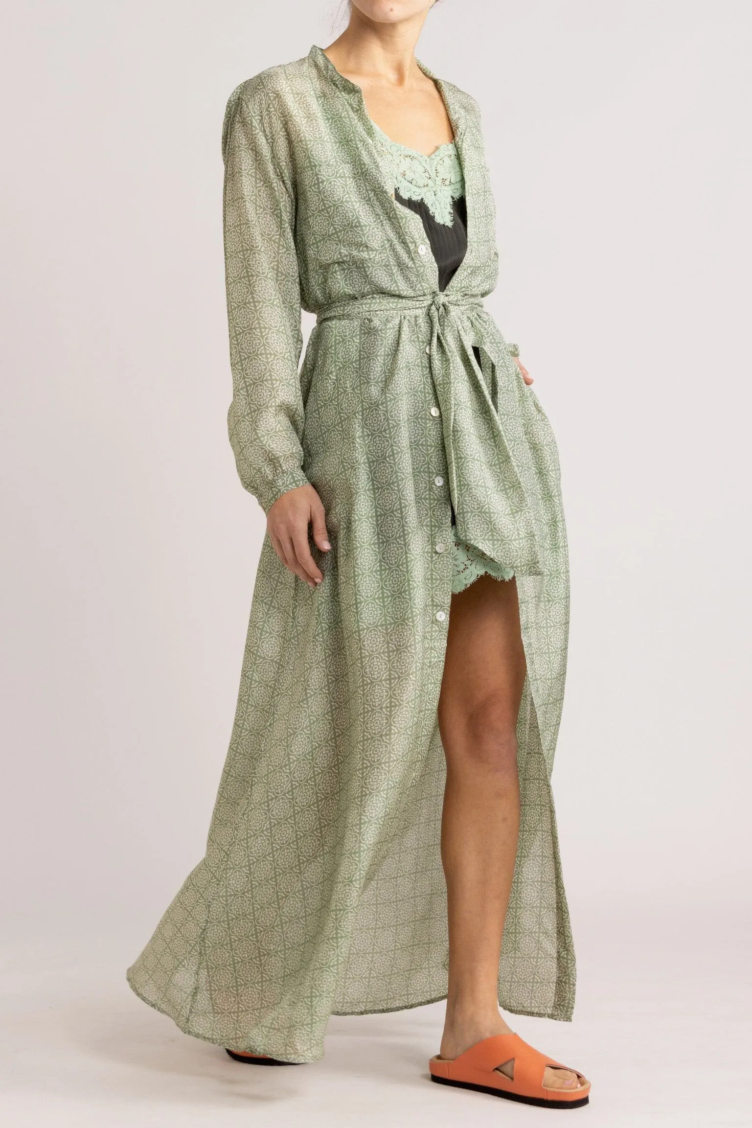 Angelique Jade Green Silk Shirt Dress