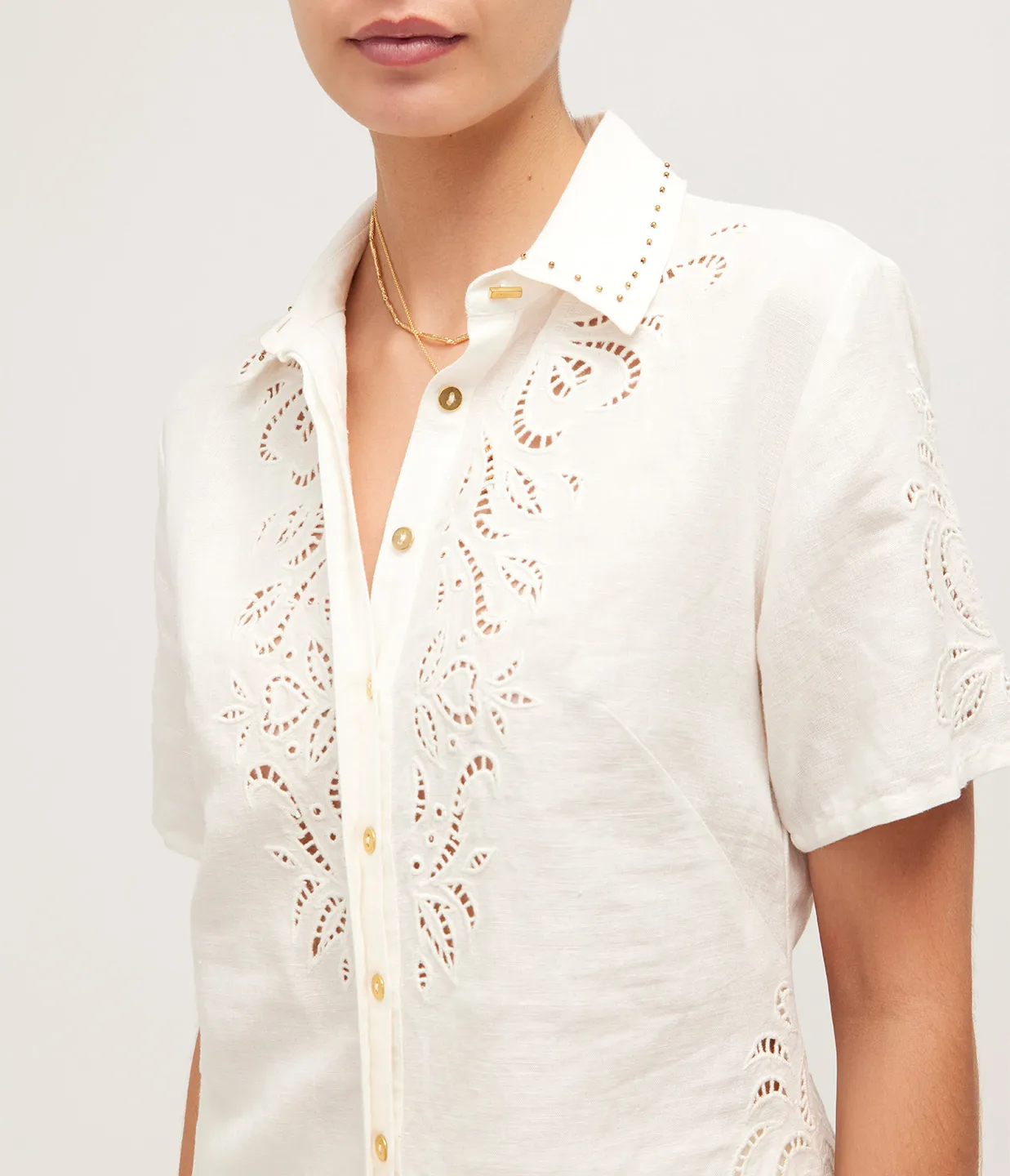 Anystos Linen Embroided Shirt in White