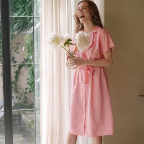 ARYA Elegant Linen Midi Dress in Soft Salmon Pink