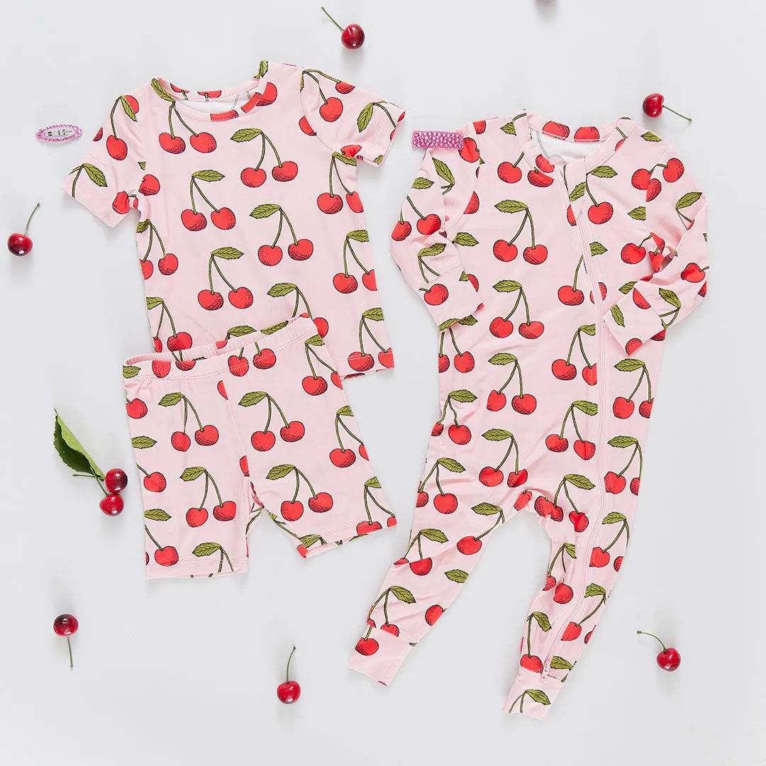 Baby Bamboo Romper - Pink Cherries