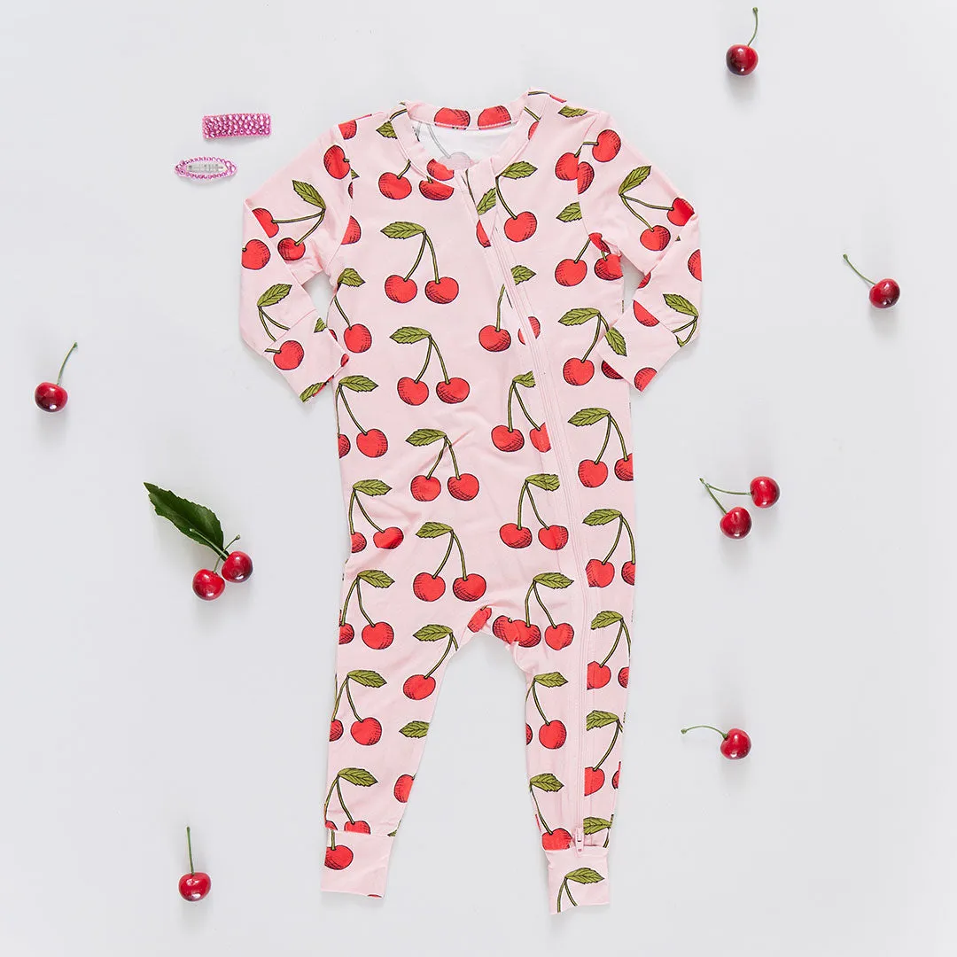Baby Bamboo Romper - Pink Cherries