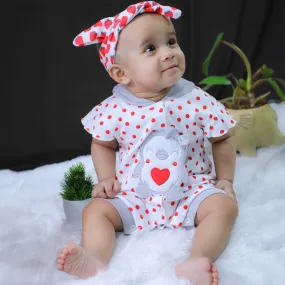 Baby Moo Little Penguin Embroidered Soft Cotton Girls Hooded Short Romper - Red