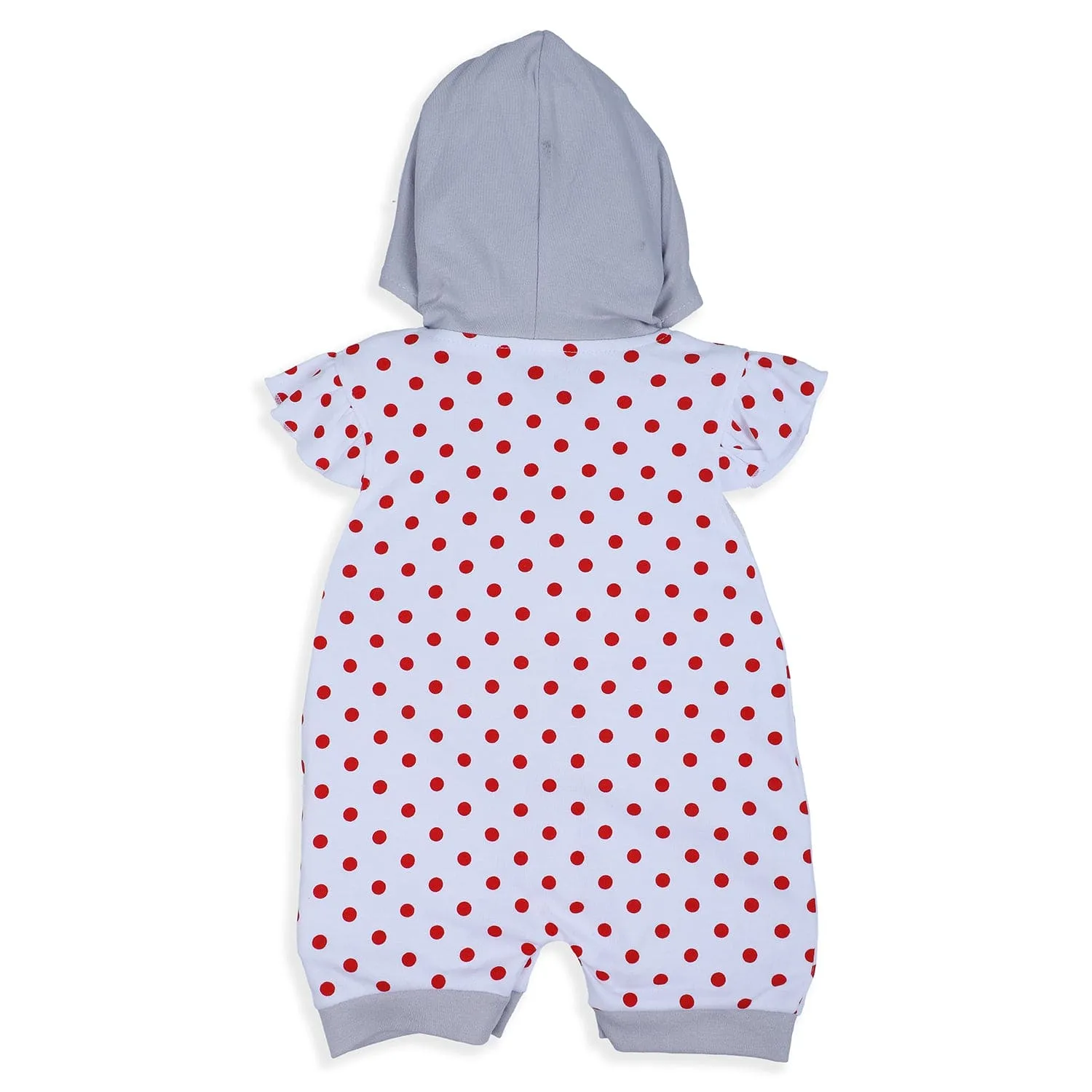 Baby Moo Little Penguin Embroidered Soft Cotton Girls Hooded Short Romper - Red
