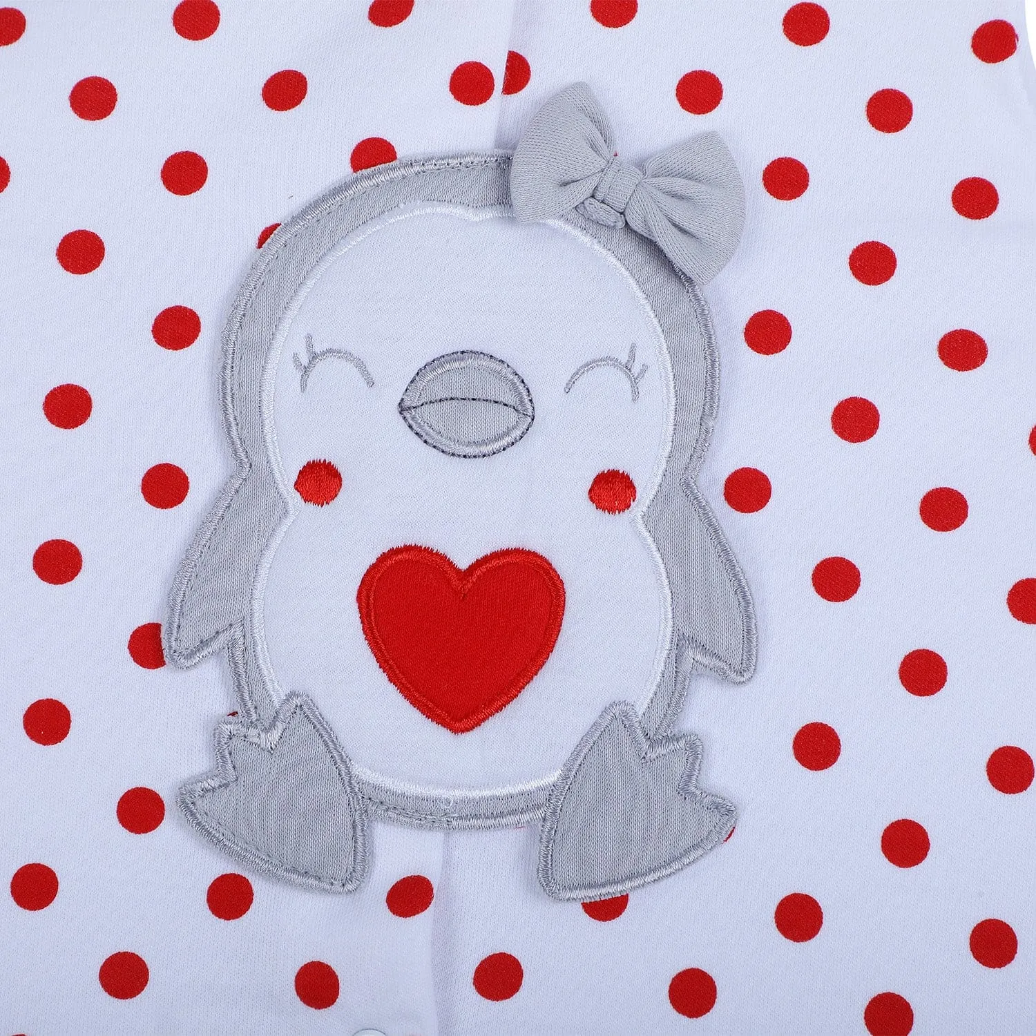 Baby Moo Little Penguin Embroidered Soft Cotton Girls Hooded Short Romper - Red