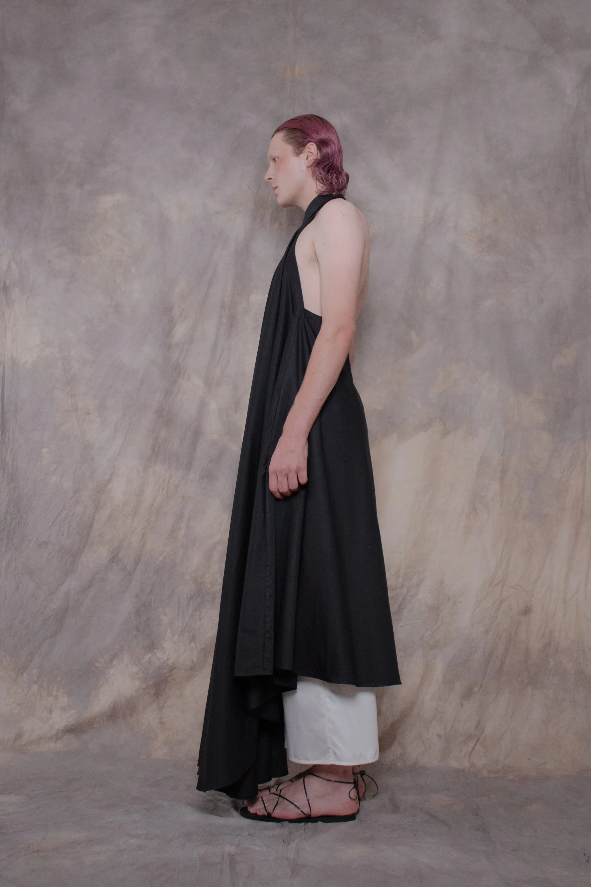 Backless Black Cotton Shirt-dress