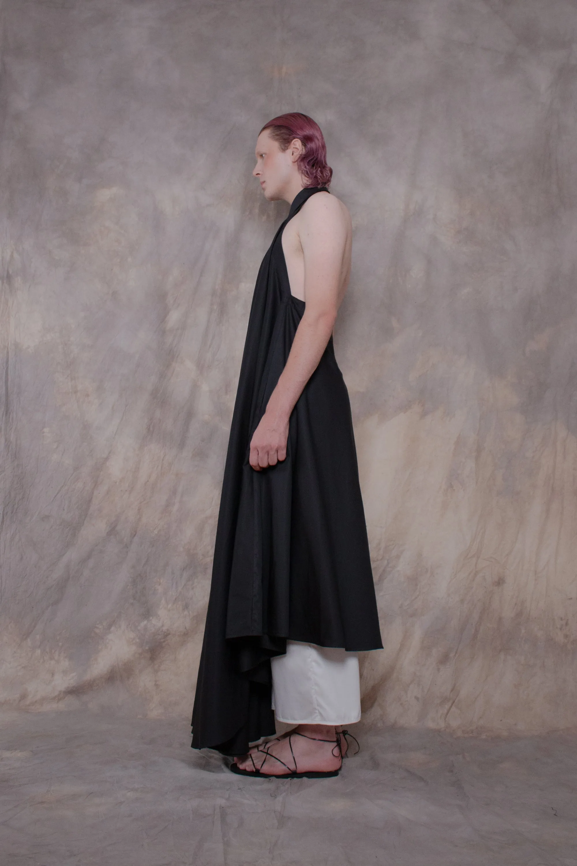 Backless Black Cotton Shirt-dress