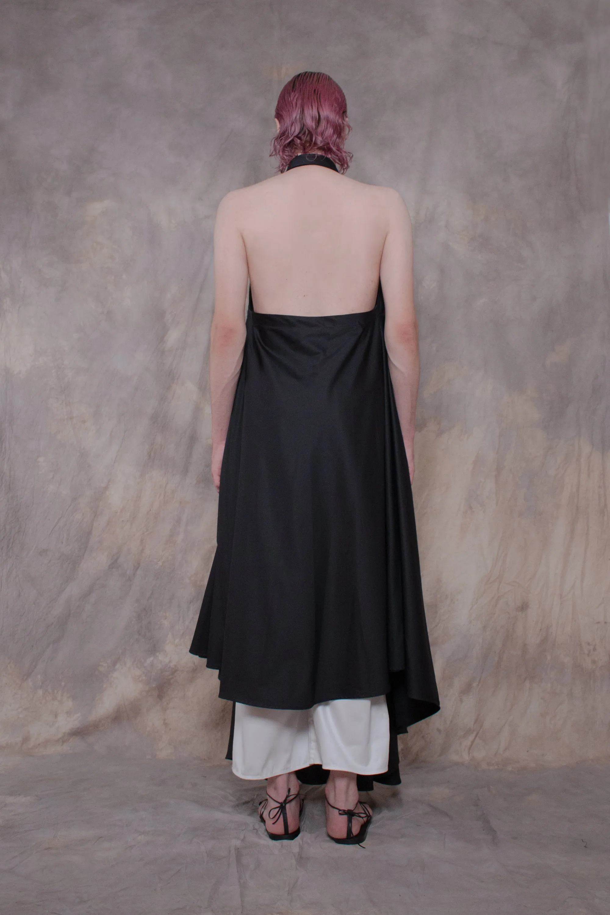 Backless Black Cotton Shirt-dress