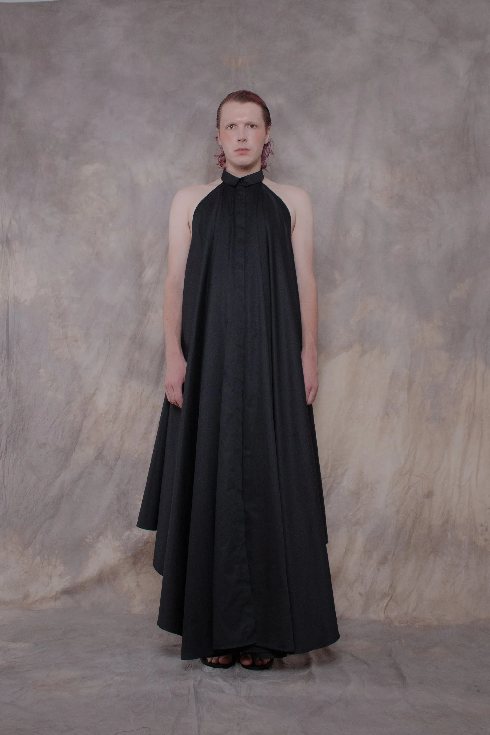 Backless Black Cotton Shirt-dress