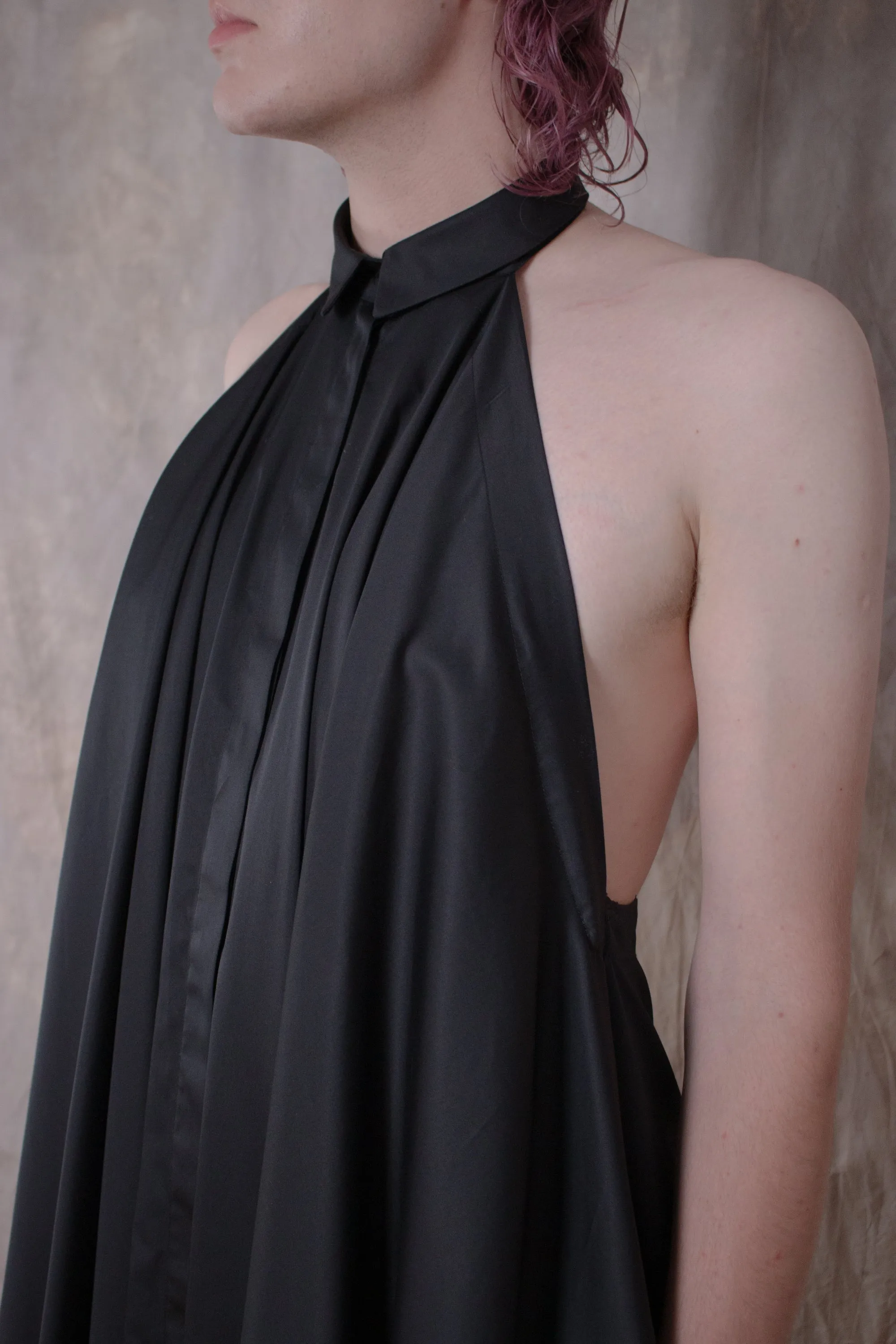 Backless Black Cotton Shirt-dress
