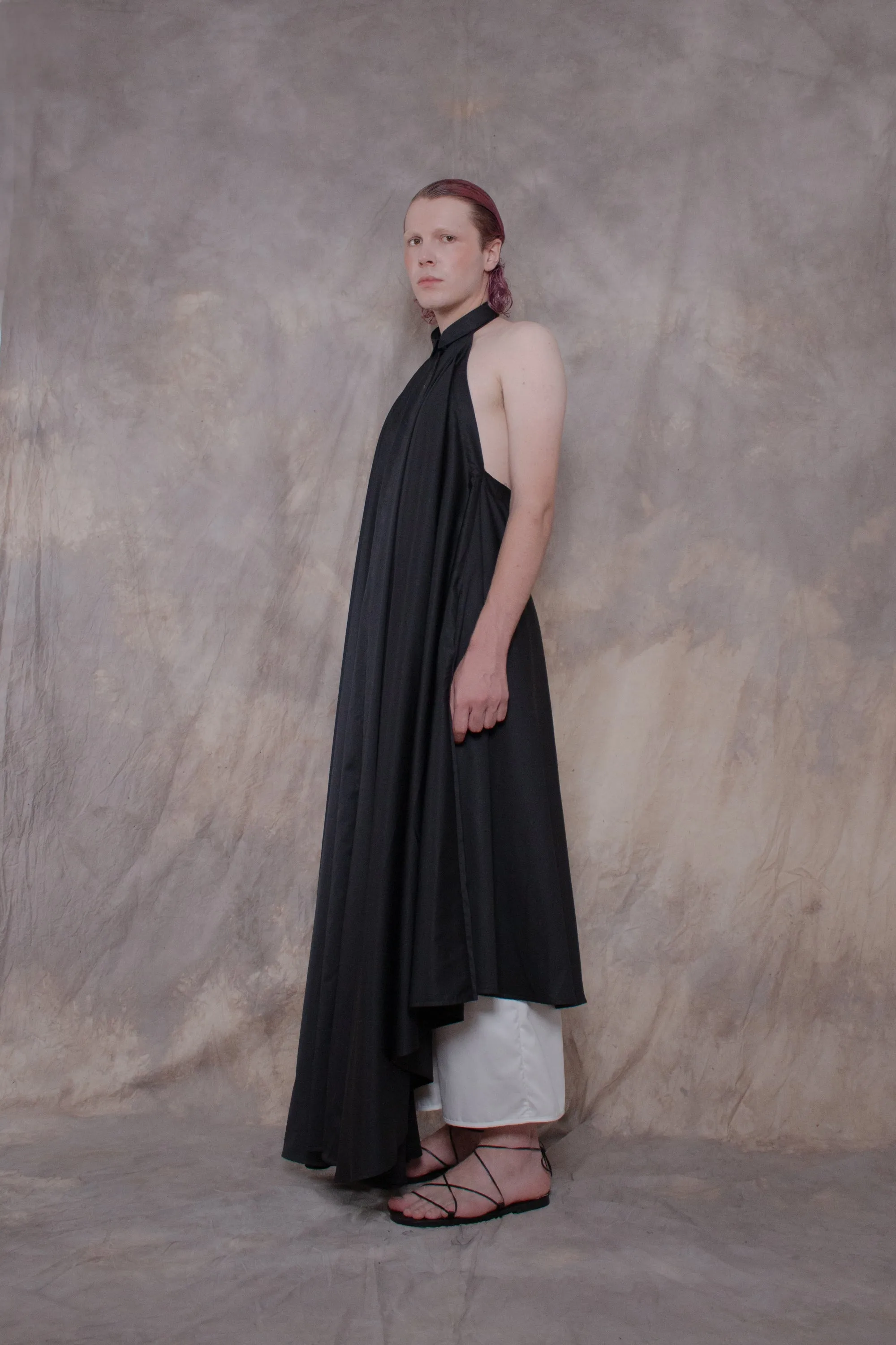 Backless Black Cotton Shirt-dress