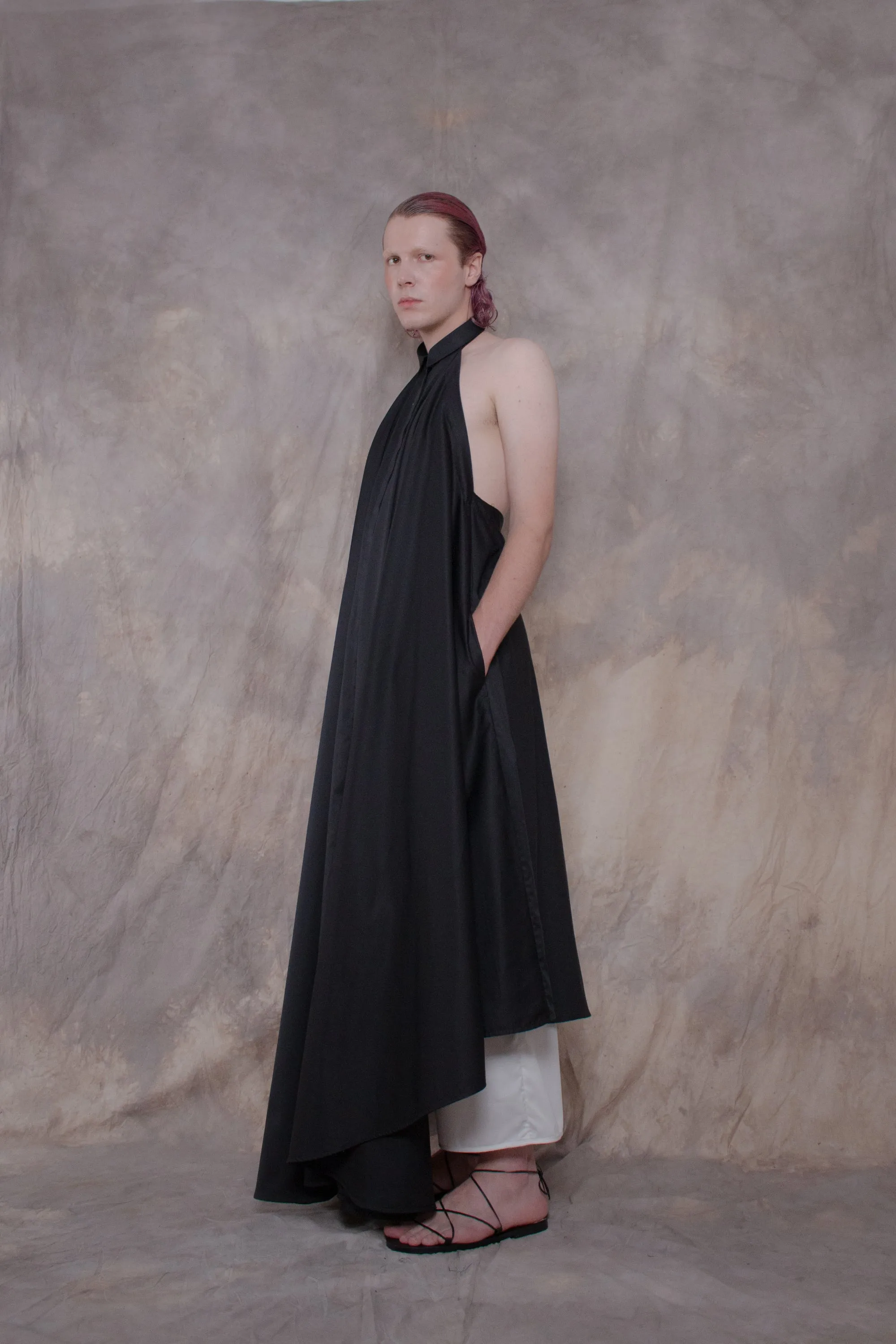 Backless Black Cotton Shirt-dress