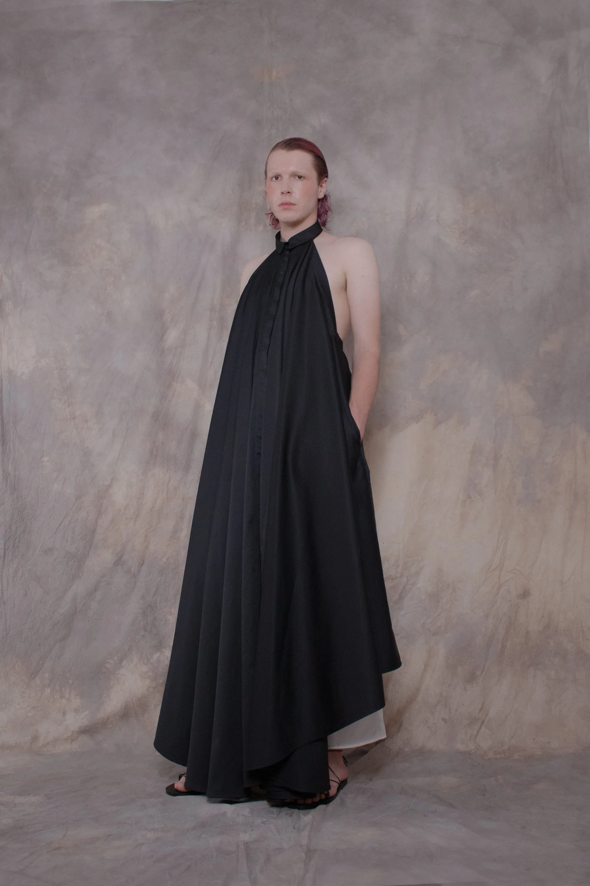 Backless Black Cotton Shirt-dress
