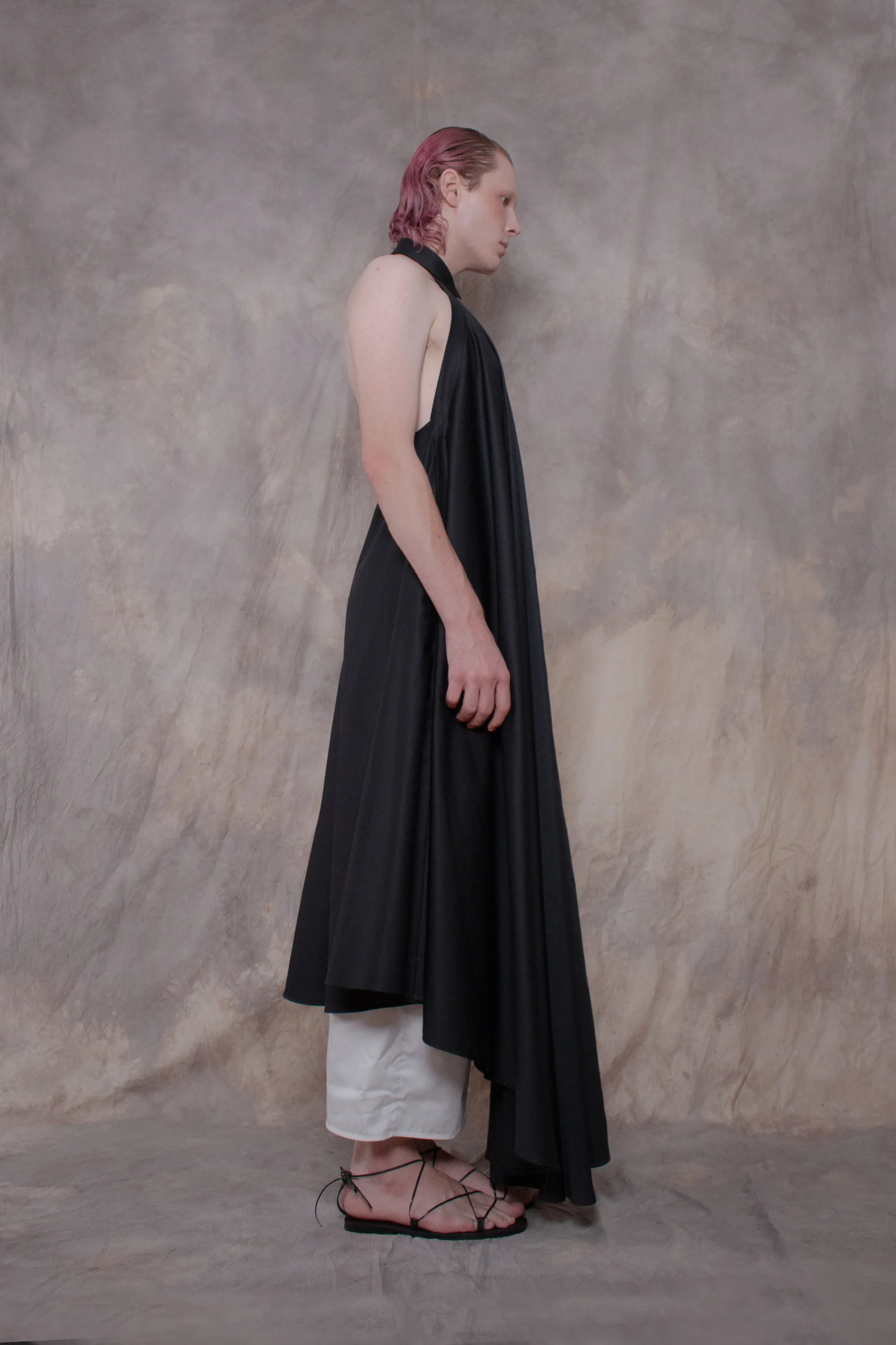 Backless Black Cotton Shirt-dress