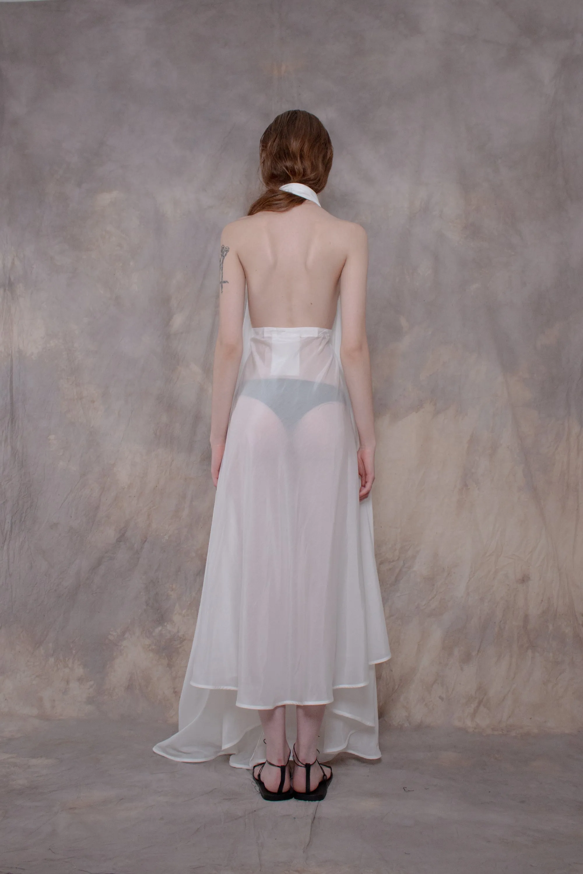 Backless White Silk Shirt-dress