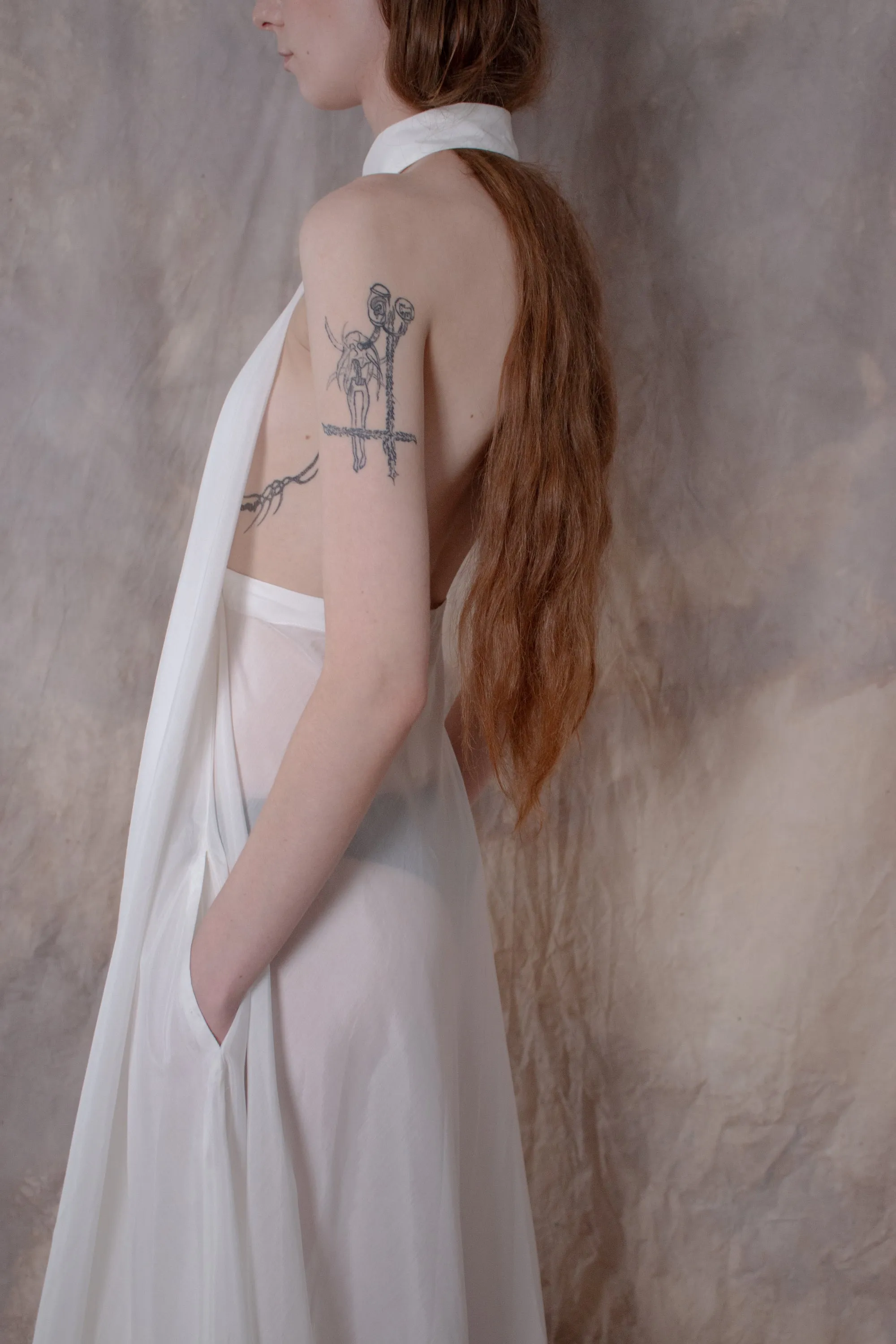 Backless White Silk Shirt-dress