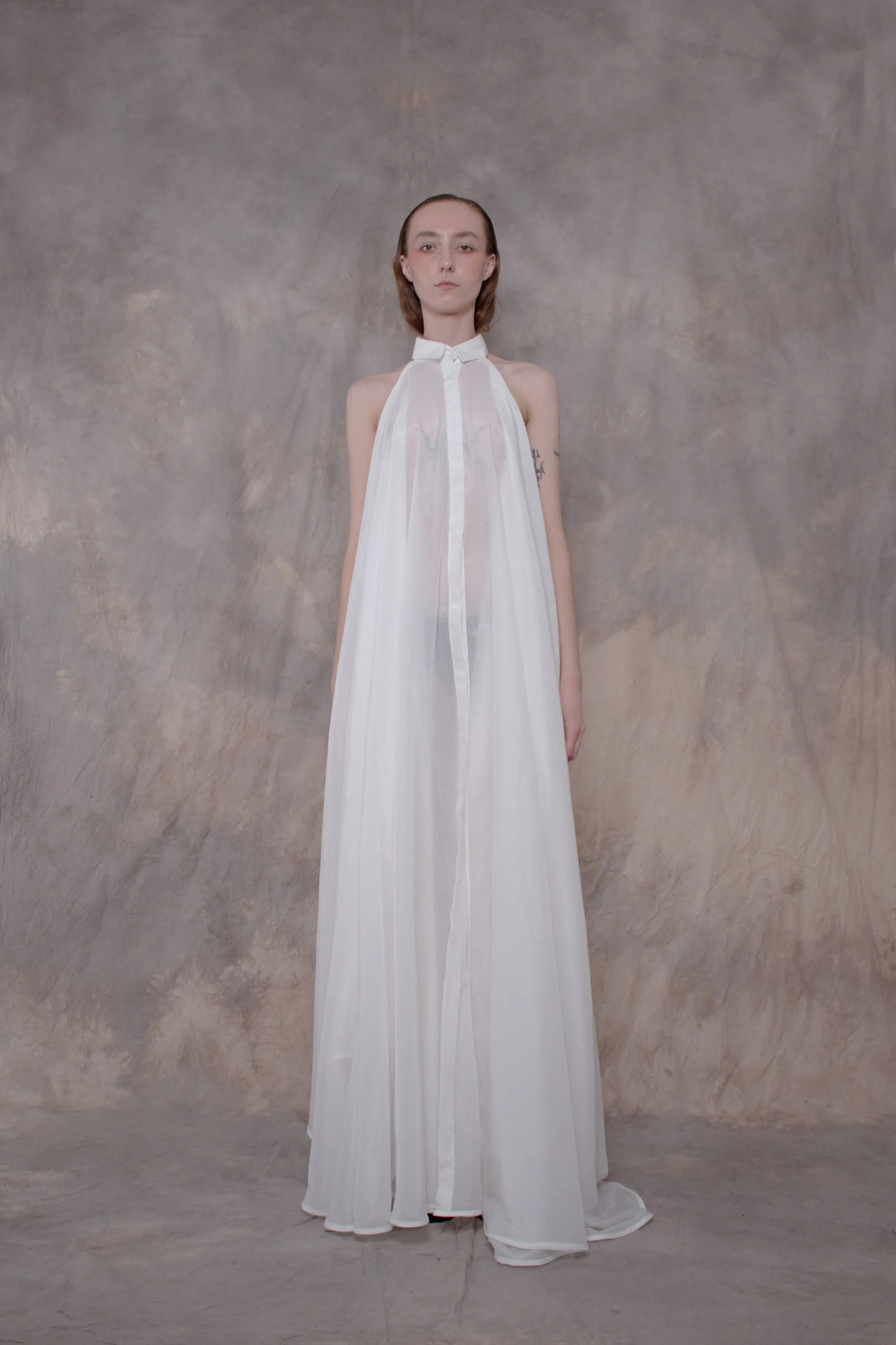 Backless White Silk Shirt-dress