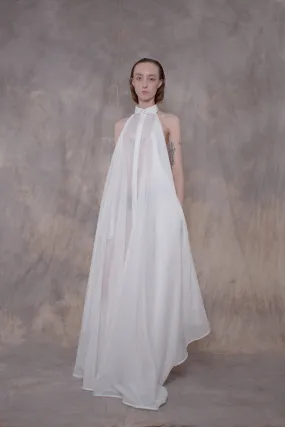 Backless White Silk Shirt-dress