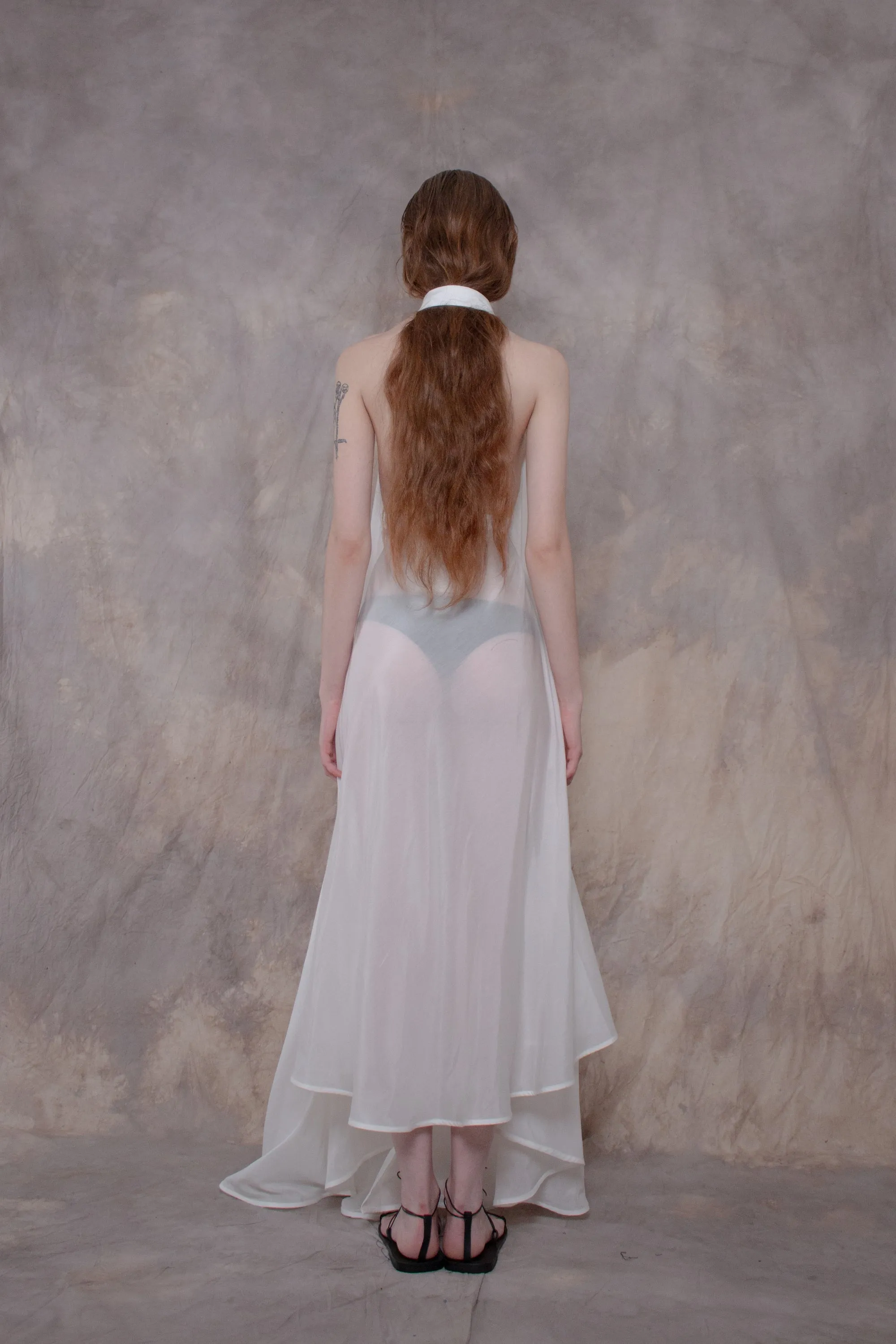 Backless White Silk Shirt-dress