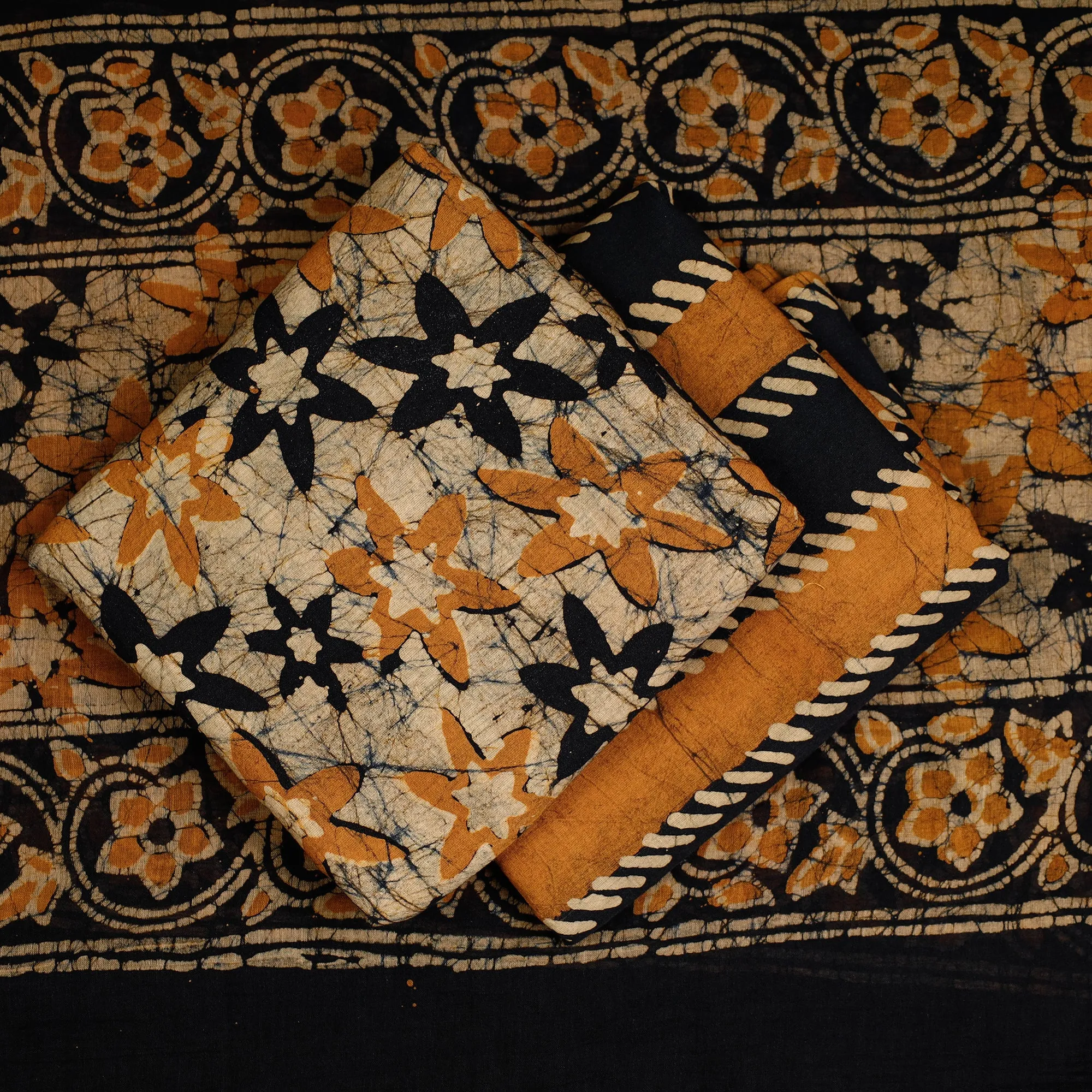 Beige - 3pc Kutch Cotton Batik Print Dress Material 01