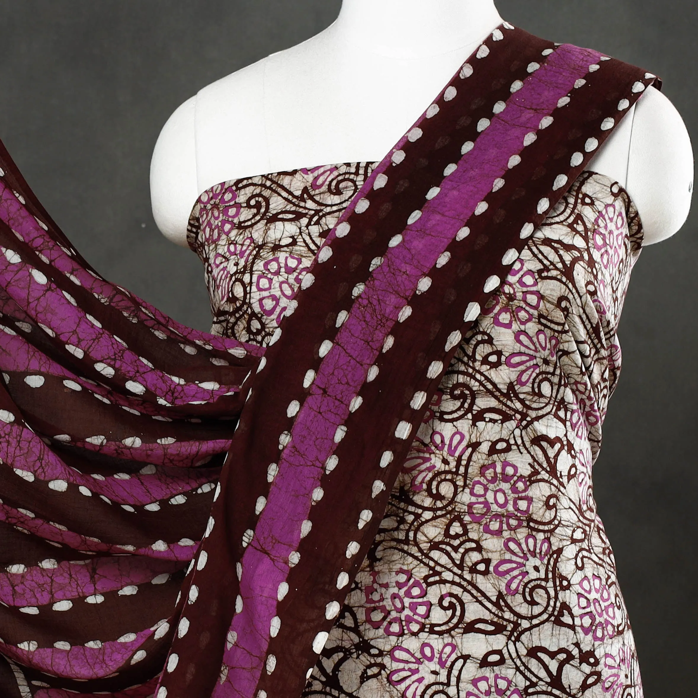Beige - 3pc Kutch Cotton Batik Print Dress Material 07