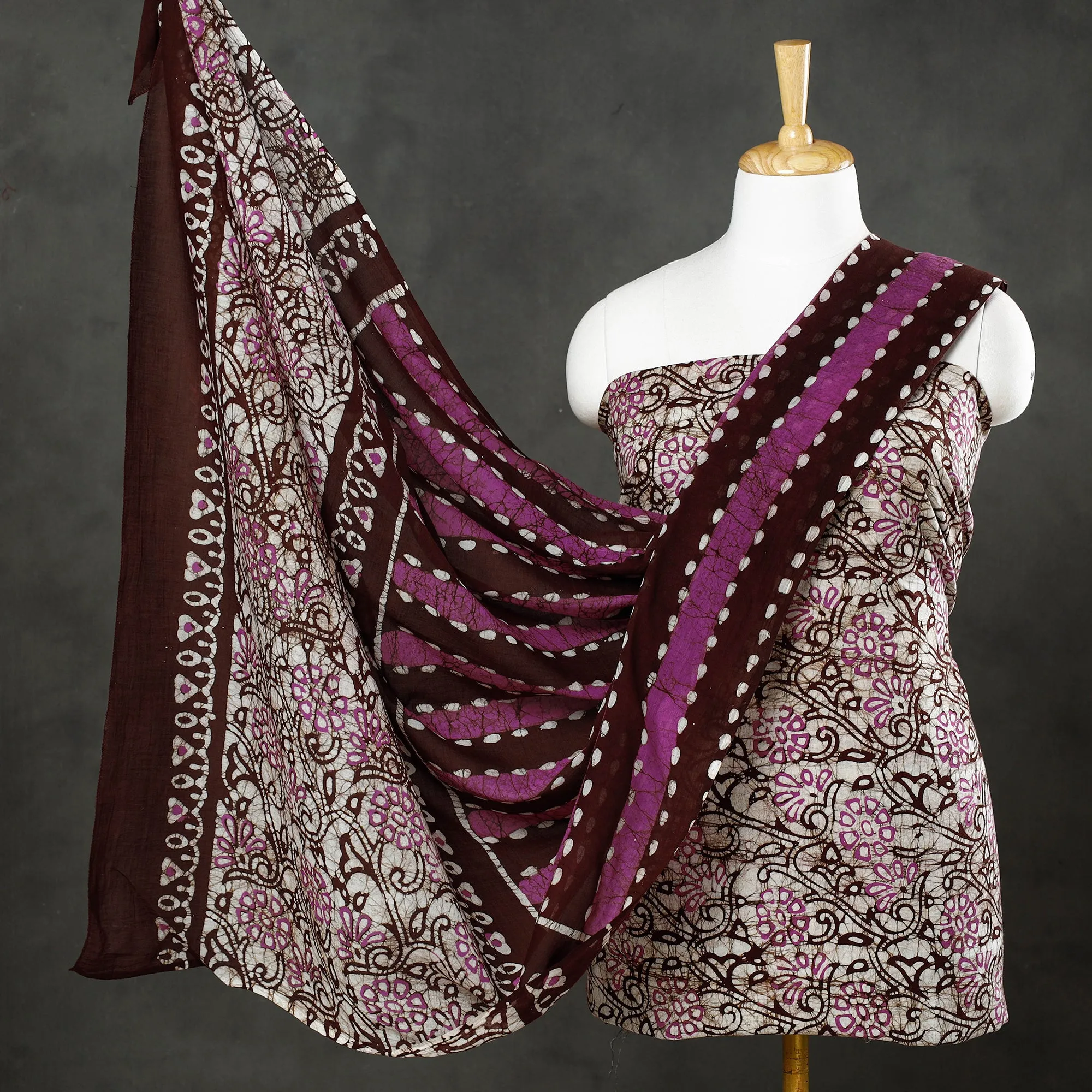 Beige - 3pc Kutch Cotton Batik Print Dress Material 07