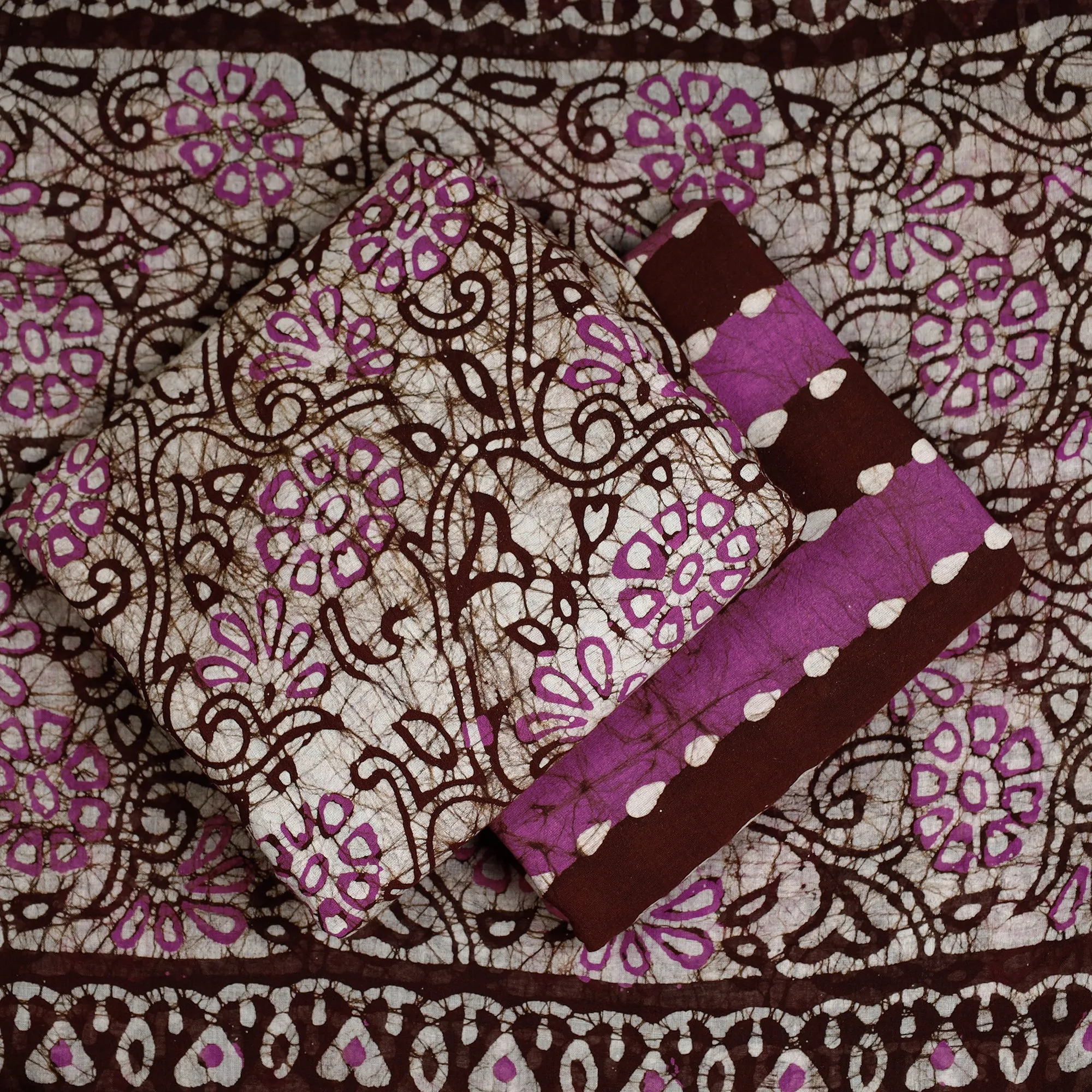 Beige - 3pc Kutch Cotton Batik Print Dress Material 07