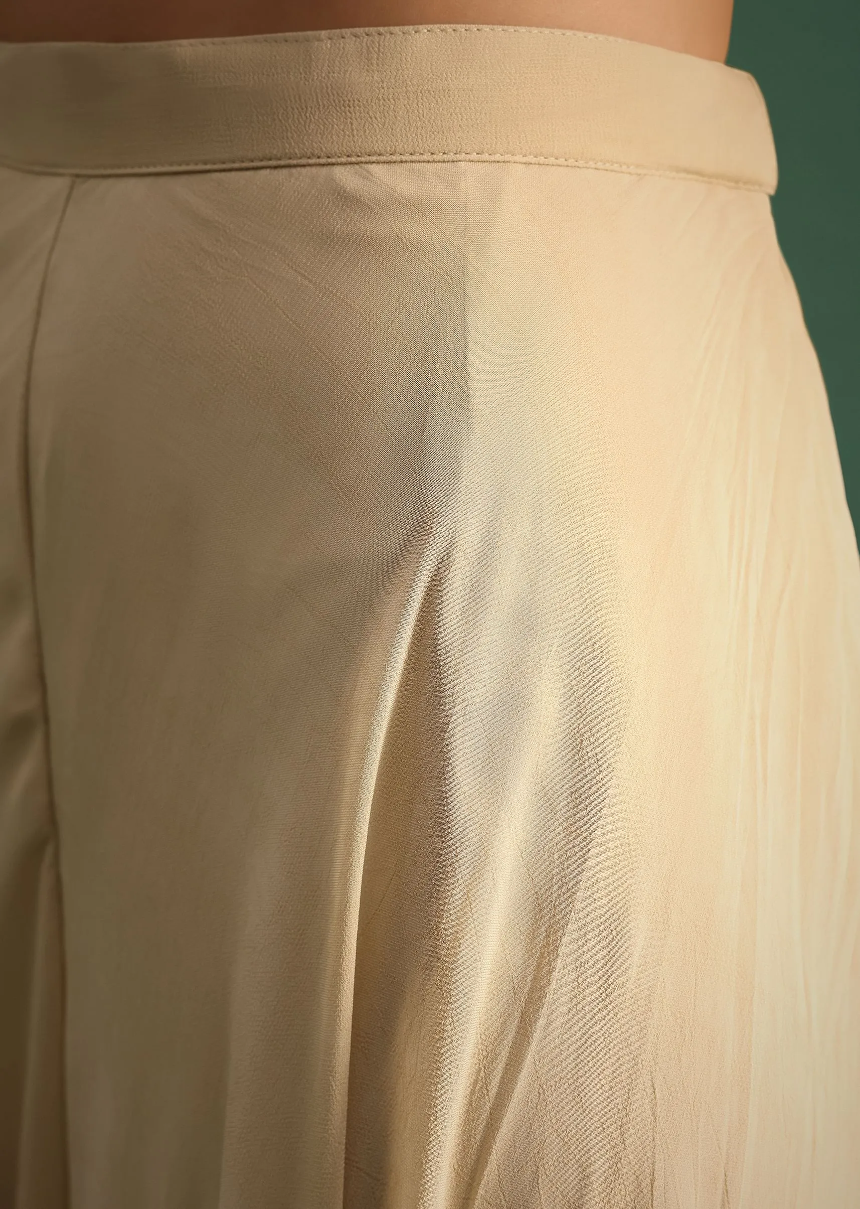 Beige Georgette Crop Top And Palazzo Set With Resham Work