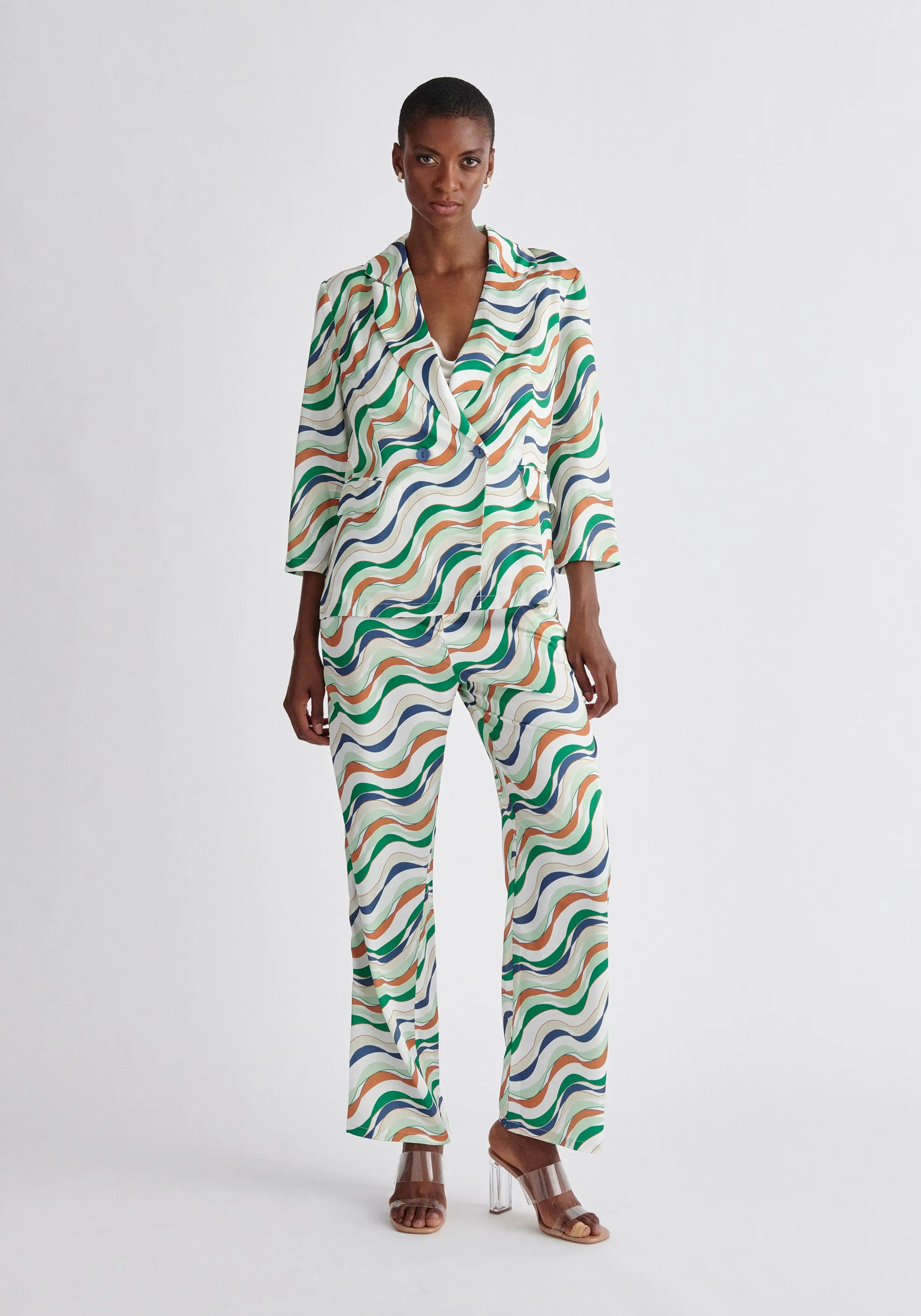 Belted Wave Print Blazer