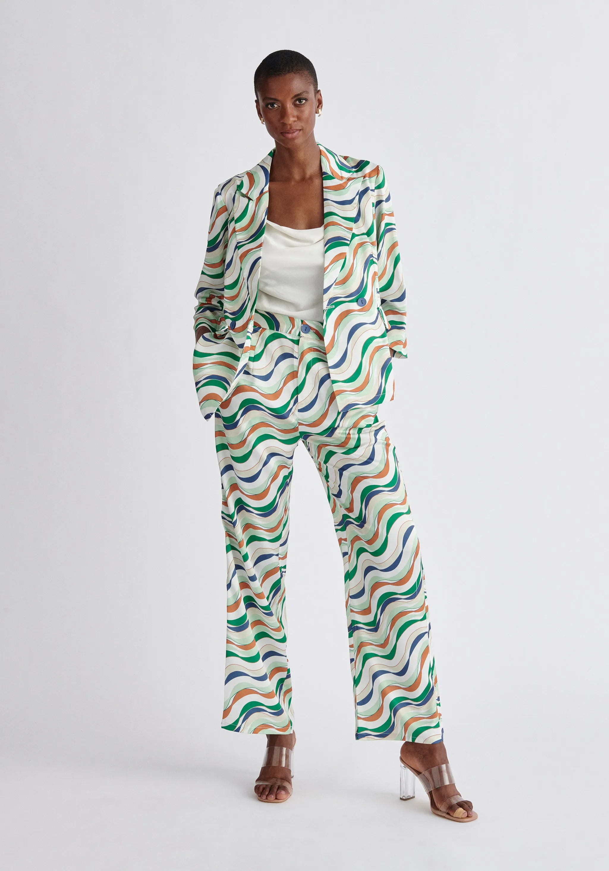 Belted Wave Print Blazer