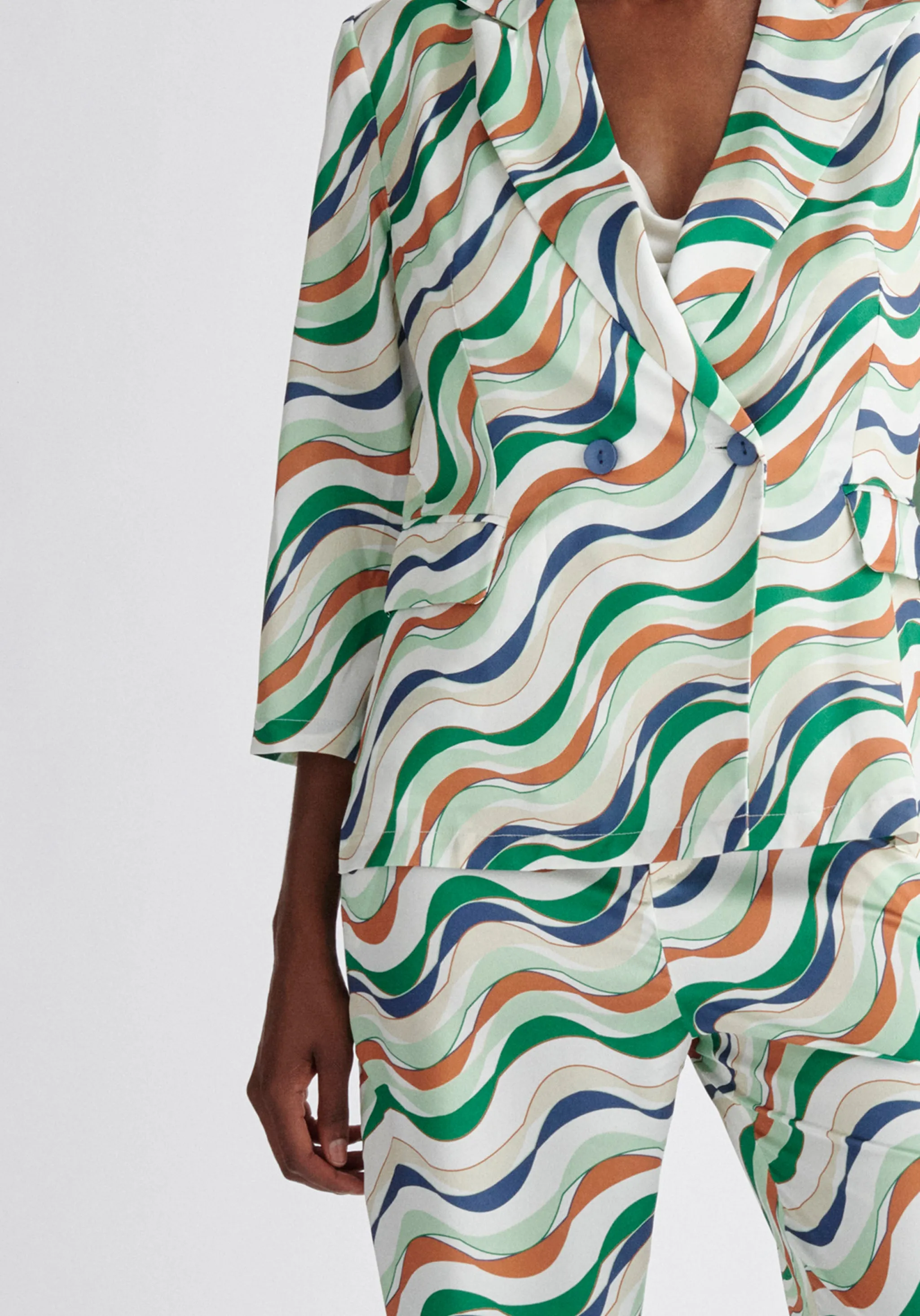 Belted Wave Print Blazer
