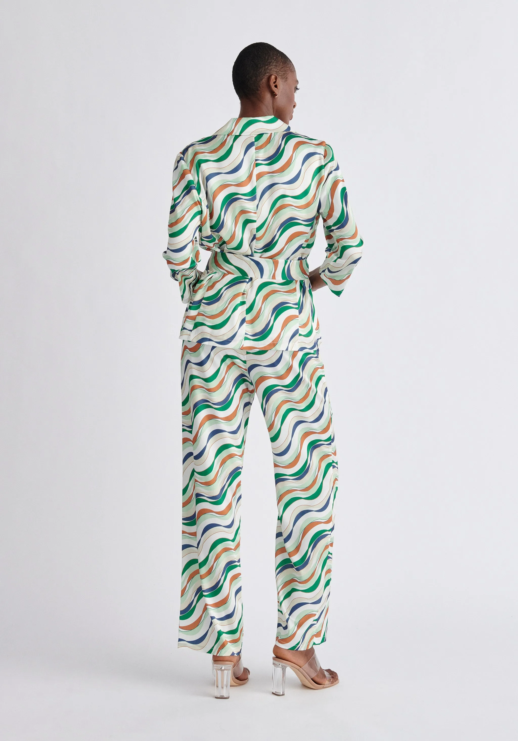 Belted Wave Print Blazer